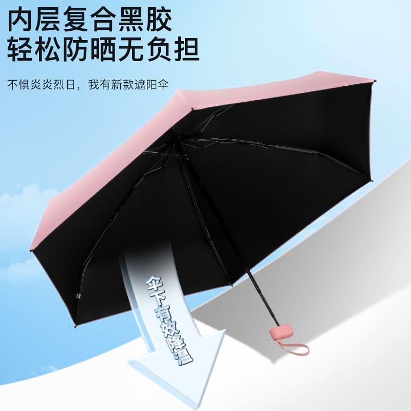 手动胶囊六折防紫外线加厚黑胶遮阳伞
